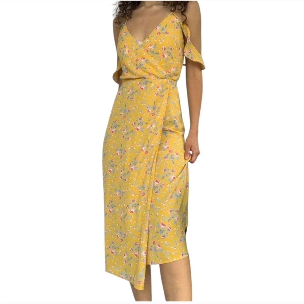 Floral Yellow Off Shoulder Midi Dress Size Small
